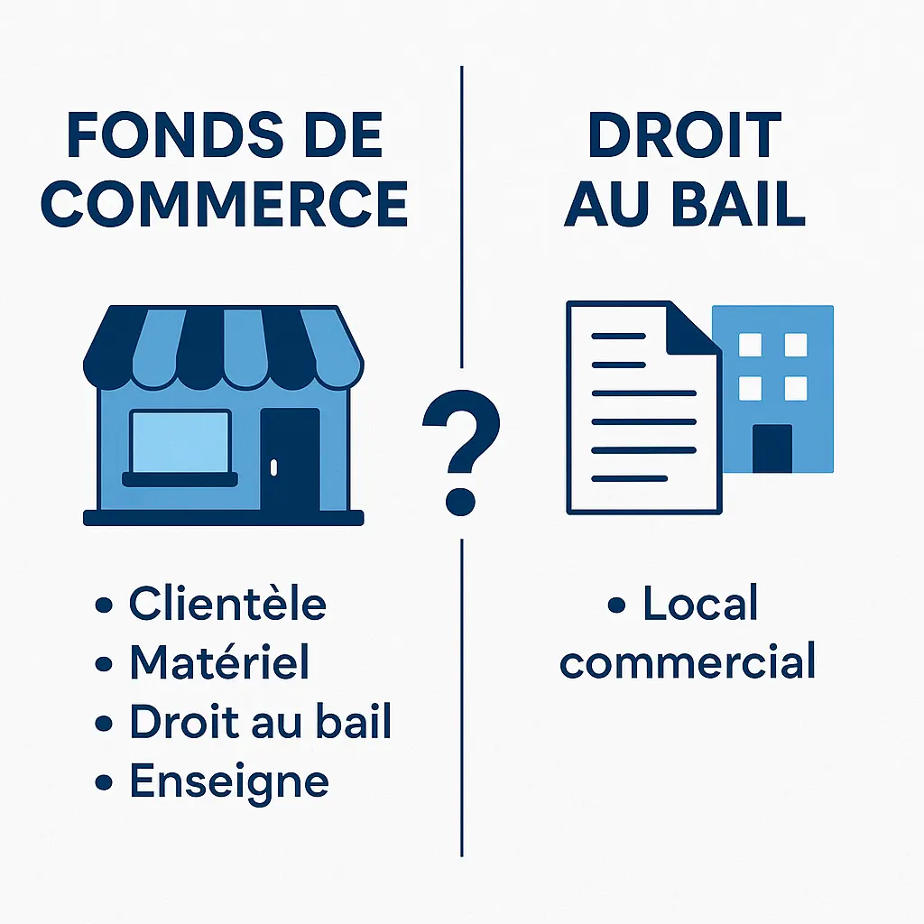 image détaillant les principales différences entre un fonds de commerce et un droit au bail
