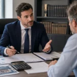 Avocat expliquant les frais d’une cession de fonds de commerce à un client