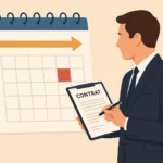 homme qui tient un contrat et regarde un calendrier