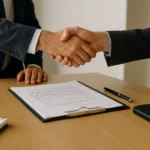 hommes qui se serrent la main dans un bureau